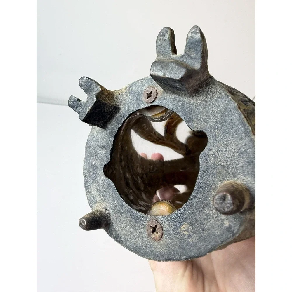 Cast Iron Owl Candle‎ Holder Garden Lantern Vintage Decor Blown Glass READ